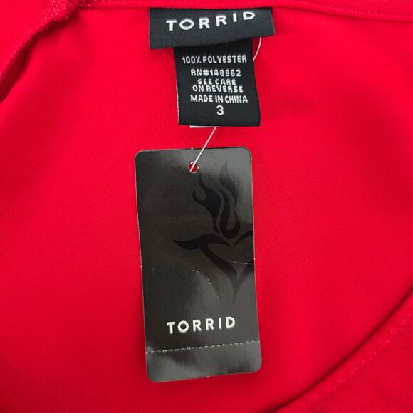 Torrid Georgette Cold Shoulder Top Flowy Blouse Size 3 Plus Size 3X  22-24 Red - Picture 11 of 11